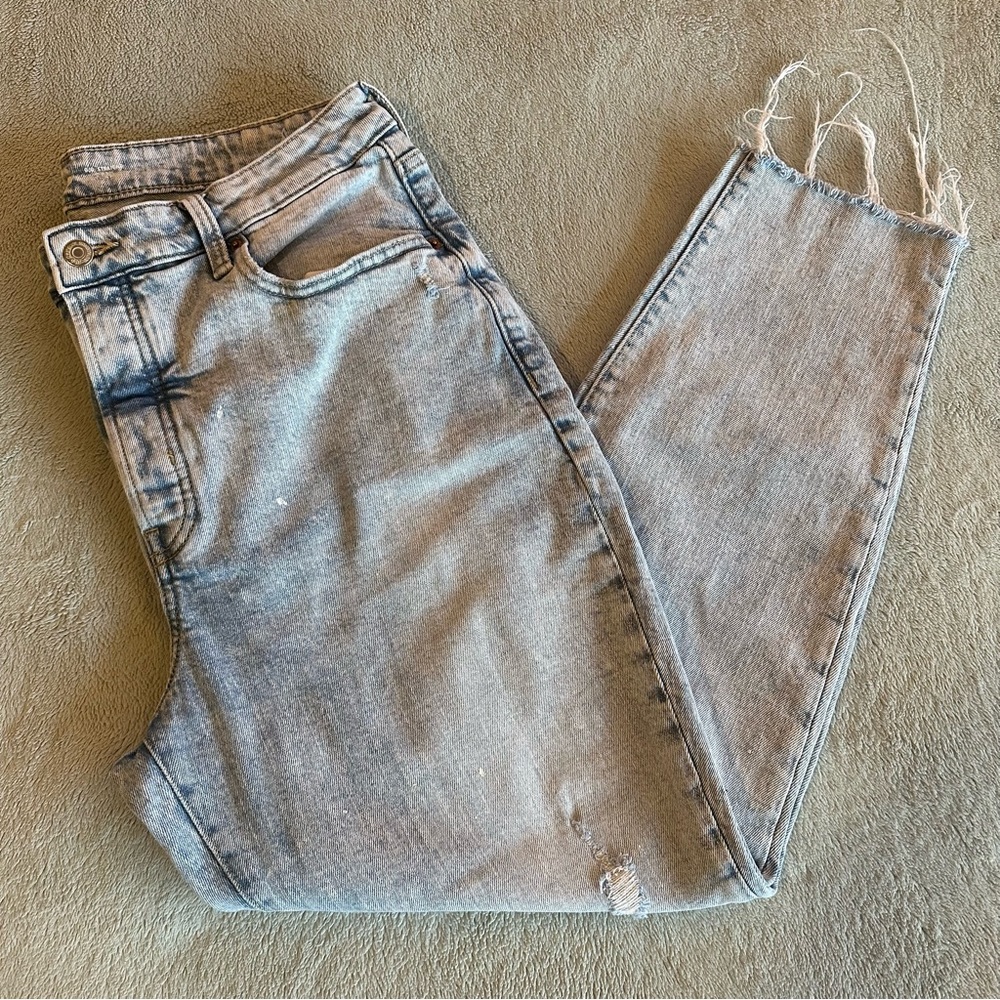 Old Navy High Rise O.G. Straight Light Wash Raw Hem Ankle Jeans Size 16